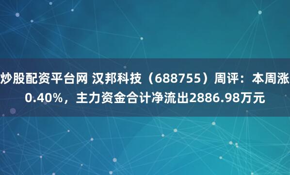 炒股配资平台网 汉邦科技（688755）周评：本周涨0.40%，主力资金合计净流出2886.98万元